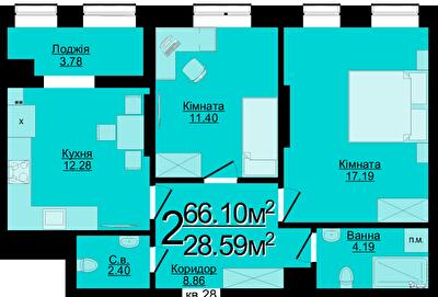 2-комнатная 66.1 м² в ЖК Compass от 26 950 грн/м², Черновцы