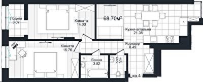 2-комнатная 68.7 м² в ЖК Compass от 25 500 грн/м², Черновцы