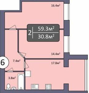 2-комнатная 59.3 м² в ЖК Dream Park от 18 000 грн/м², Хмельницкий