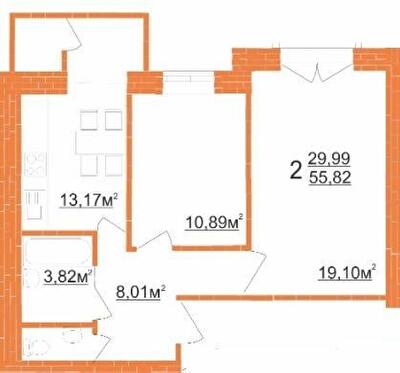 2-комнатная 55.82 м² в ЖК Кудрянка от 9 750 грн/м², Хмельницкий