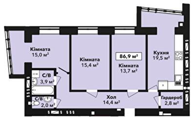 3-кімнатна 86.9 м² в ЖК Перлина Проскурова-2 від 15 100 грн/м², Хмельницький