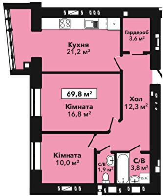 2-кімнатна 69.8 м² в ЖК Перлина Проскурова-2 від 15 100 грн/м², Хмельницький