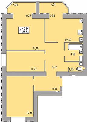 3-комнатная 85.54 м² в ЖК Прованс от 16 700 грн/м², Хмельницкий