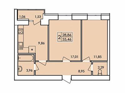 2-комнатная 55.46 м² в ЖК Ранкове Family от 14 500 грн/м², Хмельницкий