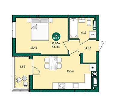 1-кімнатна 43.64 м² в ЖК Wellspring від 28 150 грн/м², м. Вишневе