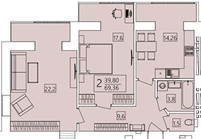 2-кімнатна 69.36 м² в ЖК Living Park "Нова Будова-2" від 14 500 грн/м², с. Мукша Китайгородська