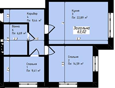 2-комнатная 63.02 м² в ЖК Джем Таун от 15 000 грн/м², с. Мукша Китайгородская
