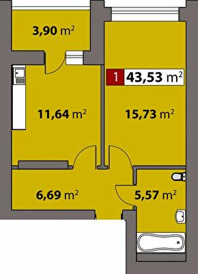 1-кімнатна 43.53 м² в ЖК Парковий від 17 500 грн/м², Черкаси