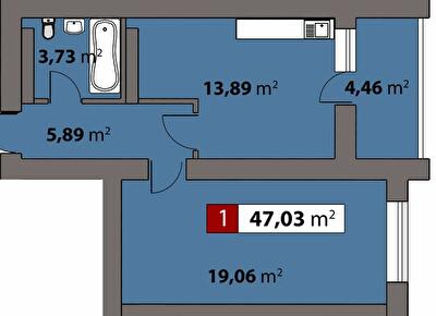 1-кімнатна 47.03 м² в ЖК Парковий від 17 500 грн/м², Черкаси