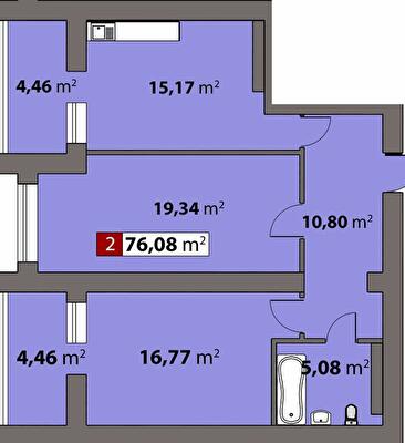 2-комнатная 76.08 м² в ЖК Парковый от 17 500 грн/м², Черкассы