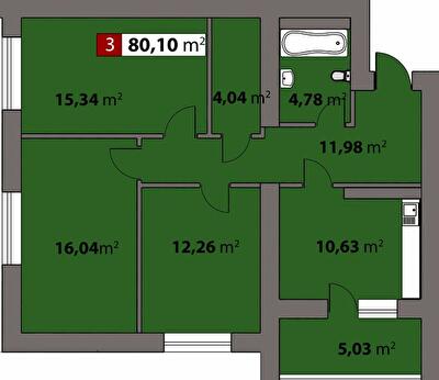 3-кімнатна 80.1 м² в ЖК Парковий від 17 500 грн/м², Черкаси
