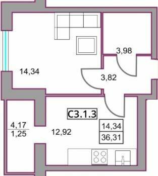 1-кімнатна 36.31 м² в ЖК Левада від 28 800 грн/м², м. Бориспіль