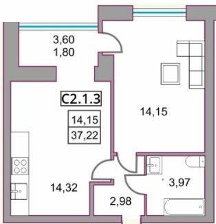 1-комнатная 37.22 м² в ЖК Левада от 21 900 грн/м², г. Борисполь