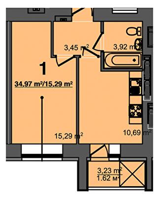 1-комнатная 34.97 м² в ЖК Свитанок от 17 900 грн/м², г. Борисполь