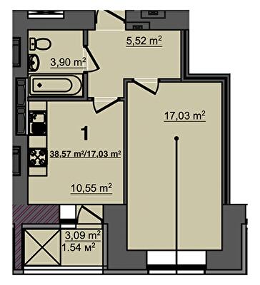 1-комнатная 38.57 м² в ЖК Свитанок от 17 900 грн/м², г. Борисполь