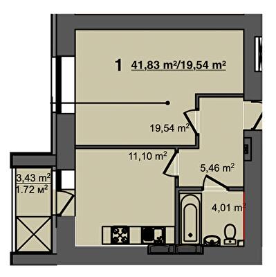1-комнатная 41.83 м² в ЖК Свитанок от 17 900 грн/м², г. Борисполь