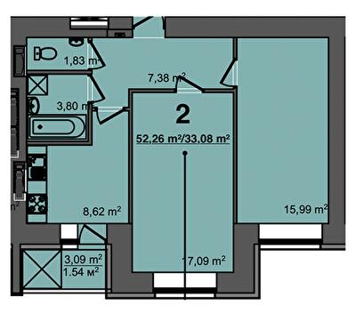 2-кімнатна 52.26 м² в ЖК Світанок від 17 500 грн/м², м. Бориспіль