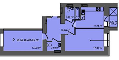 2-комнатная 64.56 м² в ЖК Свитанок от 17 500 грн/м², г. Борисполь