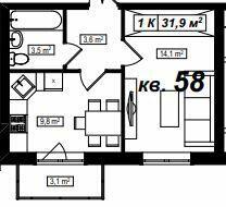 1-комнатная 31.9 м² в ЖК Амстердам от 18 000 грн/м², с. Белогородка