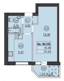 1-кімнатна 35.66 м² в ЖК Family-2 від 23 750 грн/м², с. Гатне