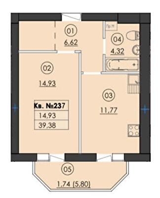 1-кімнатна 39.38 м² в ЖК Family-2 від 23 750 грн/м², с. Гатне