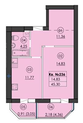 1-кімнатна 45.3 м² в ЖК Family-2 від 23 750 грн/м², с. Гатне