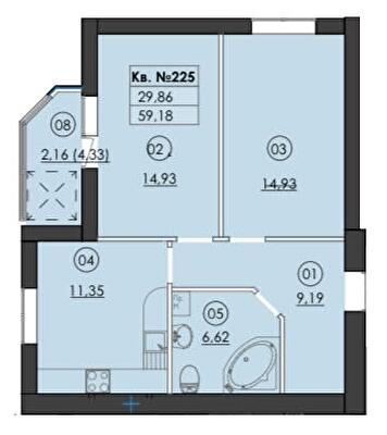 2-комнатная 59.18 м² в ЖК Family-2 от 22 350 грн/м², с. Гатное