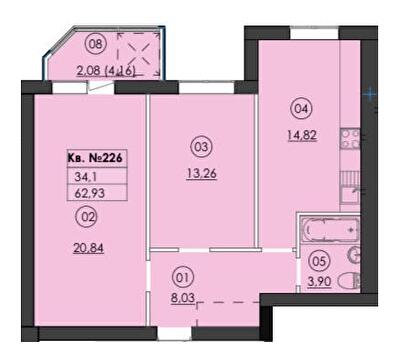 2-комнатная 62.93 м² в ЖК Family-2 от 22 350 грн/м², с. Гатное