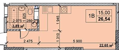1-кімнатна 26.54 м² в ЖК Нові Теремки від 21 000 грн/м², с. Новосілки