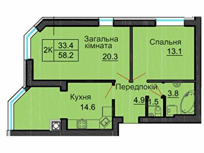 2-комнатная 58.2 м² в ЖК София Резиденс от 31 000 грн/м², с. Софиевская Борщаговка