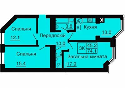 3-кімнатна 74.1 м² в ЖК Софія Резіденс від 30 000 грн/м², с. Софіївська Борщагівка