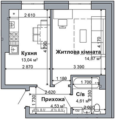 1-комнатная 37.05 м² в ЖК RODNOY-2 от 22 500 грн/м², с. Гатное