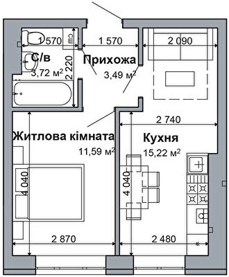 1-кімнатна 34.02 м² в ЖК RODNOY-2 від 22 500 грн/м², с. Гатне