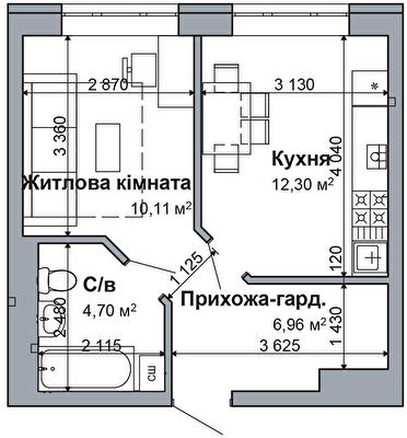 1-кімнатна 34.07 м² в ЖК RODNOY-2 від 22 500 грн/м², с. Гатне