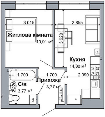 1-кімнатна 33.25 м² в ЖК RODNOY-2 від 22 500 грн/м², с. Гатне