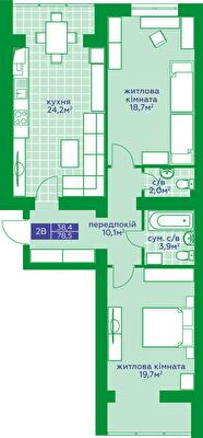 2-кімнатна 78.5 м² в ЖК Квартал Парковий від 15 450 грн/м², м. Обухів