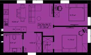 2-комнатная 51.39 м² в КД Bulgakoff Residence от 27 450 грн/м², г. Буча