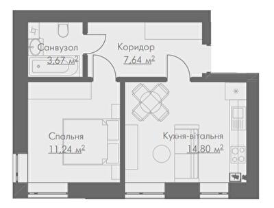 1-кімнатна 37.35 м² в ЖК Smart від 17 500 грн/м², смт Гостомель