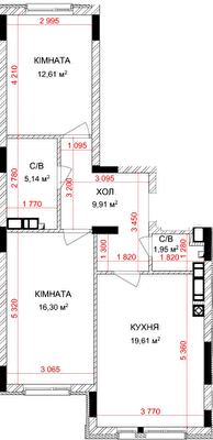 2-комнатная 65.52 м² в ЖК Найкращий квартал-2 от 23 400 грн/м², пгт Гостомель