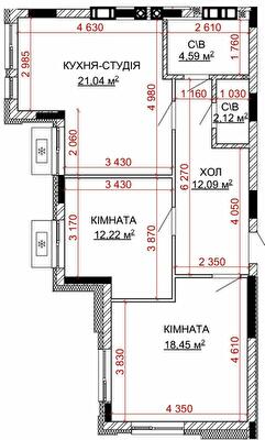 2-комнатная 70.51 м² в ЖК Найкращий квартал-2 от 23 400 грн/м², пгт Гостомель