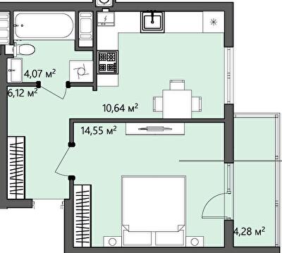1-комнатная 39.66 м² в ЖК GREENHOUSE CITY от 14 600 грн/м², г. Городок