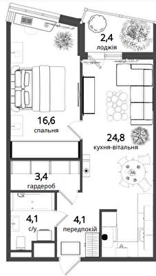 1-кімнатна 54 м² в ЖК Art Парк від 24 500 грн/м², Київ