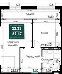 1-кімнатна 59.47 м² в ЖК Steel House від 18 500 грн/м², Суми