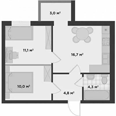 2-комнатная 49.9 м² в ЖК Millennium State от 23 936 грн/м², г. Буча
