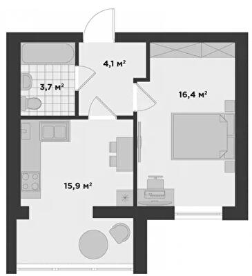 1-комнатная 40.1 м² в ЖК Millennium State от 24 650 грн/м², г. Буча