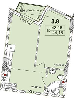 1-комнатная 44.16 м² в Апарт-комплекс Итака от 30 100 грн/м², Одесса