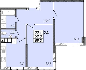 2-кімнатна 59.3 м² в ЖК RealPark від 19 850 грн/м², Одеса