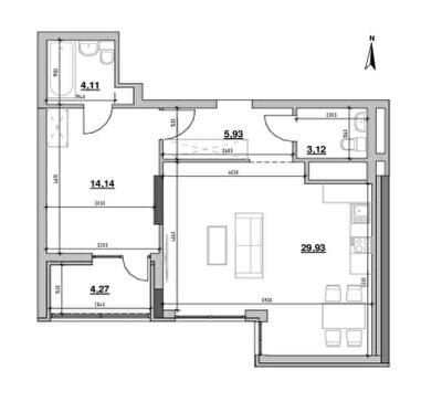 1-комнатная 61.48 м² в ЖК Nordica Residence от 52 072 грн/м², Киев