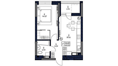 1-комнатная 41.43 м² в ЖК POLARIS Home&Plaza от 39 928 грн/м², Киев