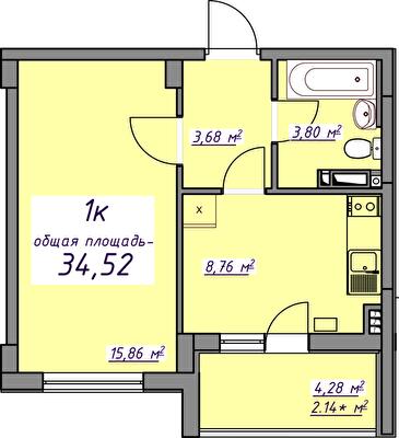 1-комнатная 34.52 м² в ЖМ Седьмое Небо от 21 400 грн/м², пгт Авангард